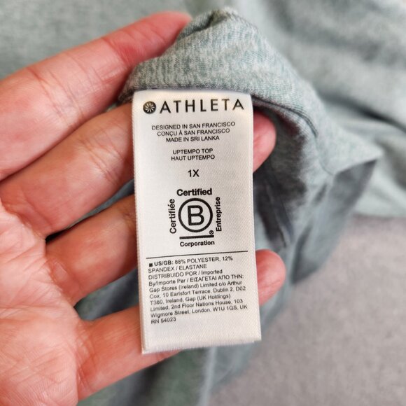 Athleta Top Womens 1X Blue Heathered Uptempo Thumbholes Hi Low Slit Sides - Picture 6 of 11